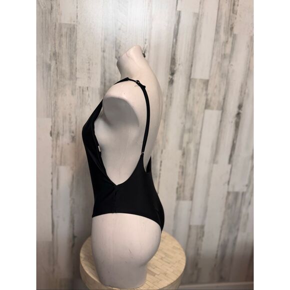 Classic Black Scoop Back Bodysuit | Stretchy Basic Tank One Piece – Size Medium - Picture 3 of 6